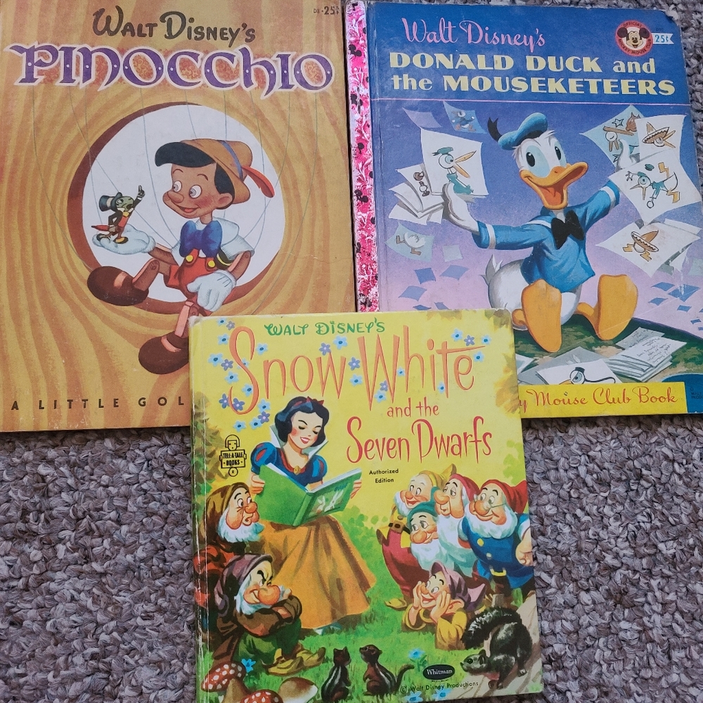 3 Vintage Disney Tell-A-Tale Books 1950s Whitma